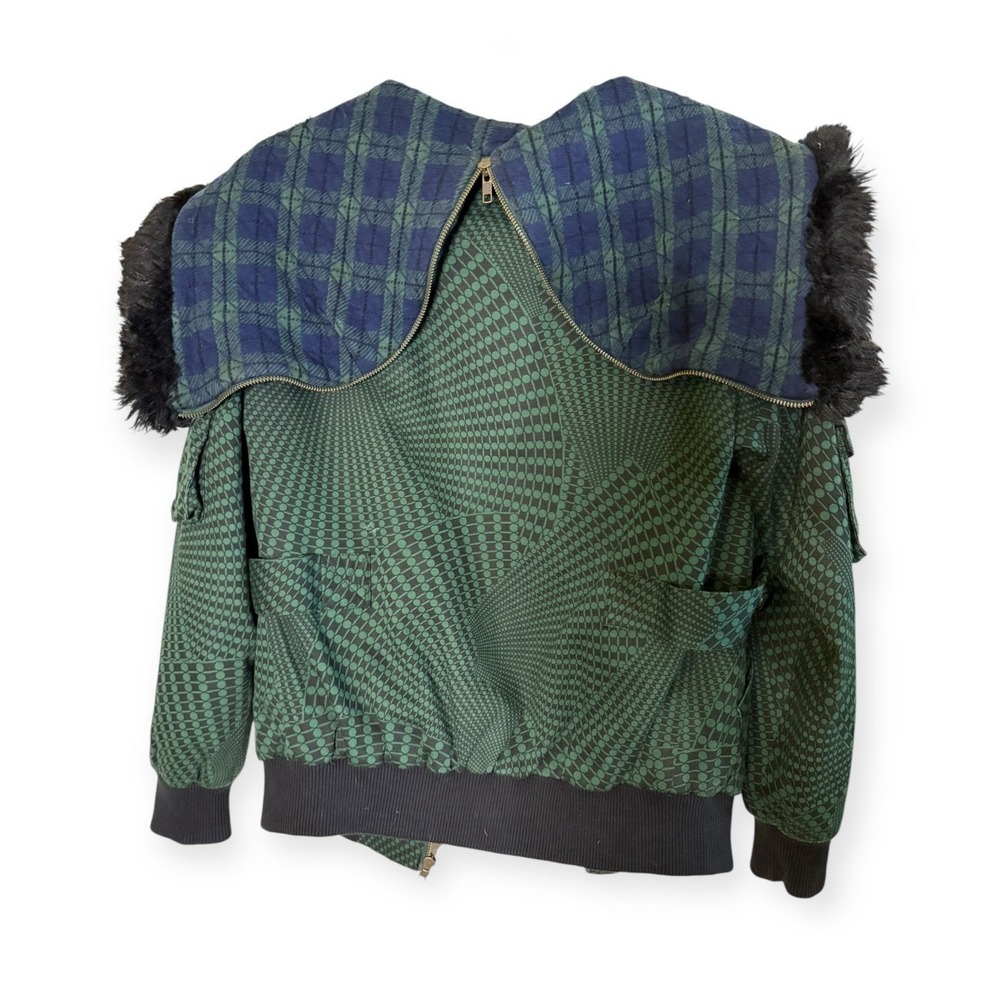 VTG L.A.M.B Gwen Stefani Fall 2008 Size Sm Green Bomber Coat Houndstooth - Picture 6 of 11